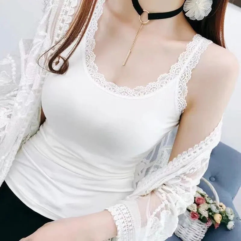 Summer Women Sleeveless Lace Tank Top Sexy Fashion Vest T-Shirt Camisole Elegant Casual White Black Undershirt Top for Women