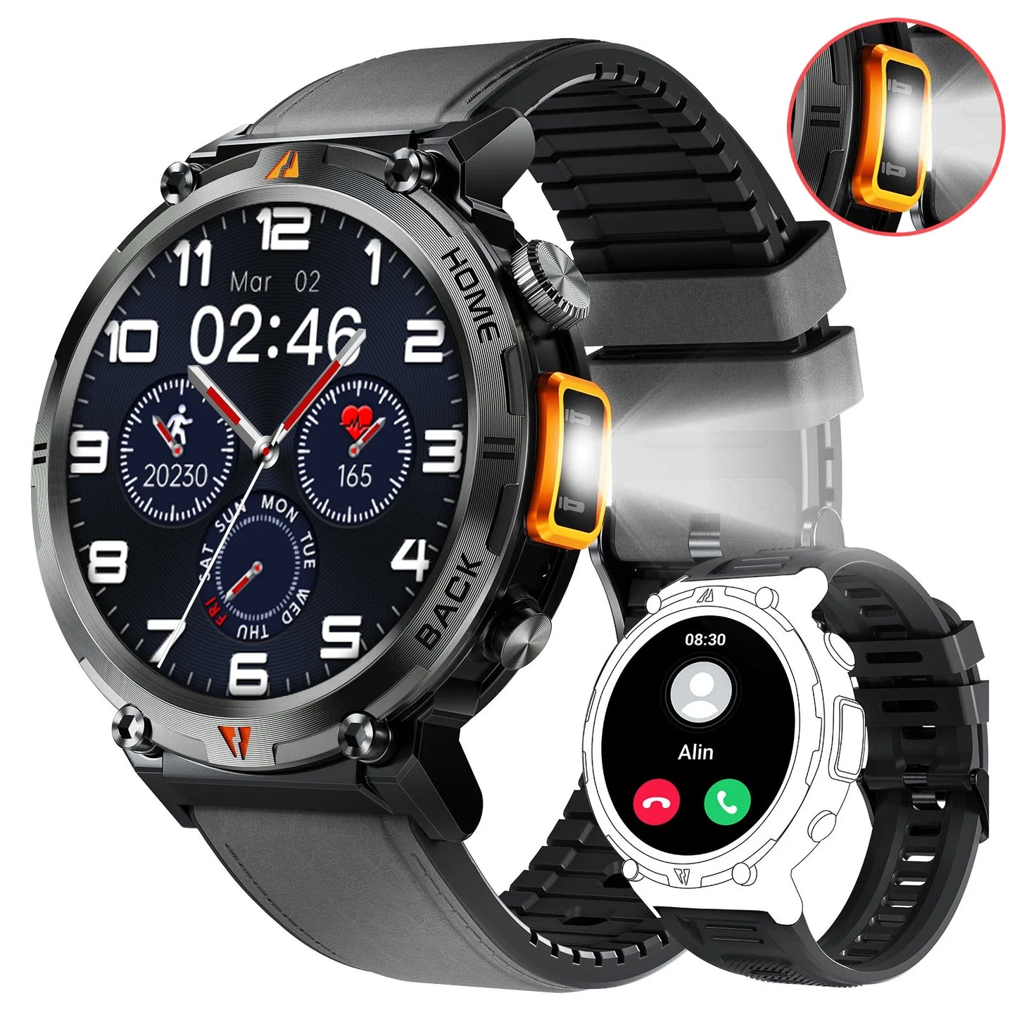 EIGIIS KE3 Smartwatch for Men – 3ATM Waterproof, Bluetooth Call, Health Monitor, Flashlight, 100+ Sports Modes