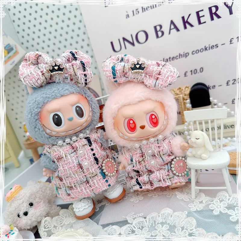 17cm Labubu Doll Accessories - Luxury Sweet Woolen Suit, Crossbody Bag & Princess Shoes Set