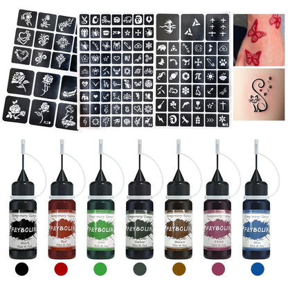 Long-Lasting Temporary Tattoo Ink Kit – Includes 3 Stickers & Freehand Gel for Face & Body Party Makeup Tattoos