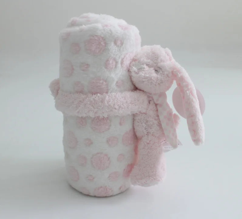 2-Piece Baby Gift Set – Pink Bunny Plush Flannel Blanket & Stuffed Animal for Newborn Sleeping