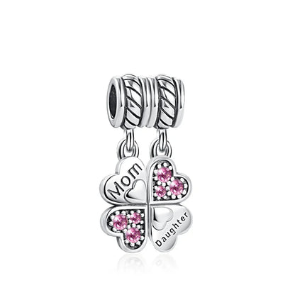 Europe 925 Silver Family Charm Pendant - Boy, Girl, Mom & Sisters Bead for Pandora Bracelet, Sparkling Dangle Jewelry
