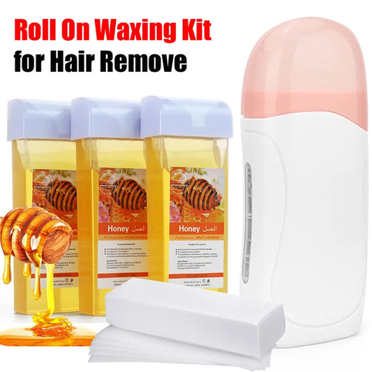 3 in 1 Roll-On Waxing Kit – Soft Wax Heater with Wax Cartridges & Strips for Hair Removal