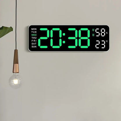 9-Inch Digital Wall Clock — USB Powered LED Table Clock with Temperature, Humidity, Week Display, Auto Dimmer, DST, 12/24H & Alarm