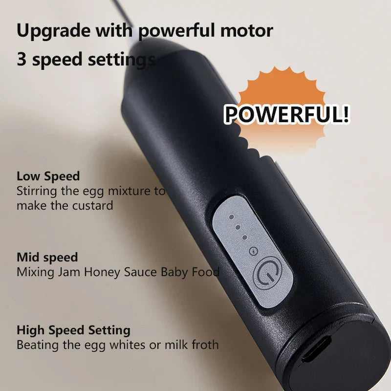 Upgraded USB Rechargeable Electric Milk Frother & Egg Beater – 3-Speed Handheld Mini Coffee Blender for Espresso & Kitchen Use