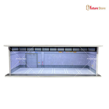 1:64 Scale Garage Scene Model with Lights – Assembled Parking Lot Diorama for Miniature Car Display