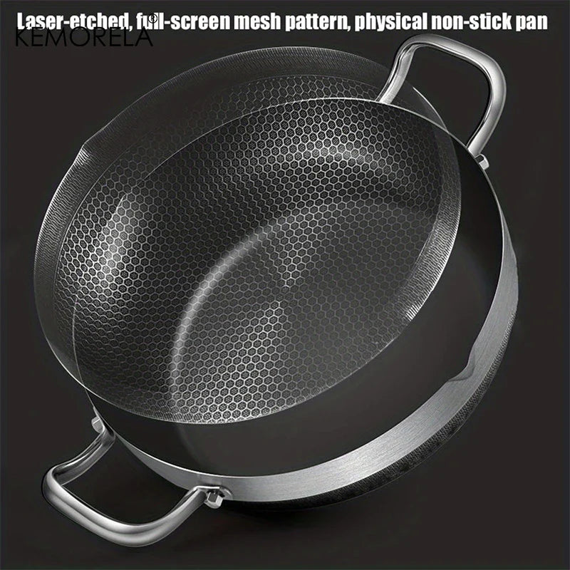 Stainless Steel Frying & Soup Pot Combo - Non-Stick Honeycomb Bottom with Lid, Suitable for Induction & Gas Stoves, Available in 26cm, 28cm, 30cm