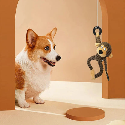 Plush Squeaky Monkey Dog Toy - Puppy Teething & Training Chew Toy for Small Dogs, Interactive Pet Playtime