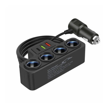 12V/24V Car Cigarette Lighter Adapter – 4 Socket USB Charger with QC3.0 & PD3.1A, 120W Car Accessories Port