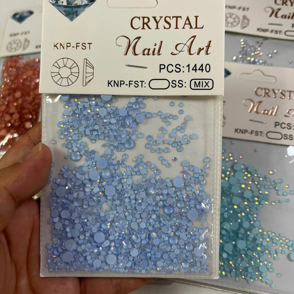12-Grid 3D Glass AB Crystal Nail Art Rhinestones Kit – Flatback Round Beads with Tools for Nail Jewelry & Diamond Decoration