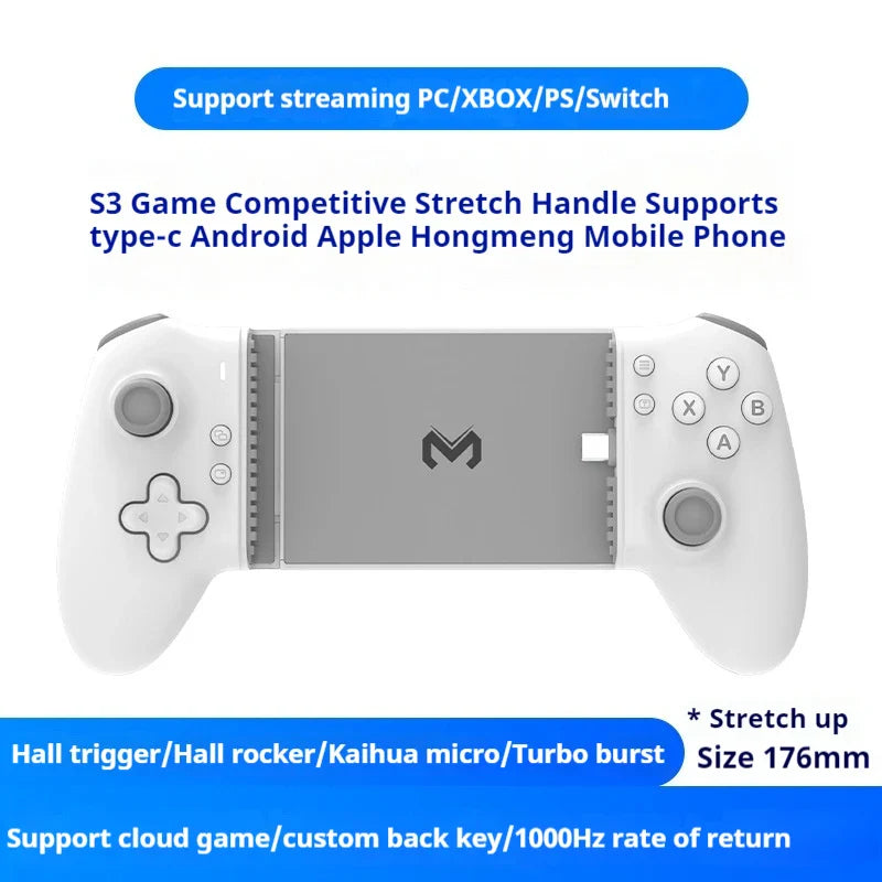 Memo S3 Gamepad Type-C Mobile Controller – Hall Effect Stretching Handle, Joystick for Android, PS Cloud Game, Customized