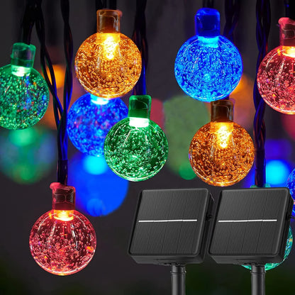 LED Solar String Lights – 60 Waterproof Crystal Globe Lights with 8 Modes for Outdoor Patio, Party & Tree Decor