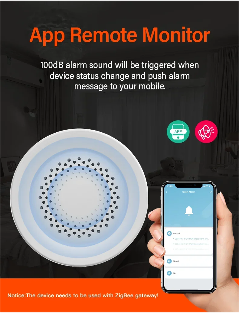 Tuya Zigbee Siren Alarm – 100db Smart Home Security Speaker, Works with Alexa & Yandex Alice, Requires Tuya Zigbee Hub