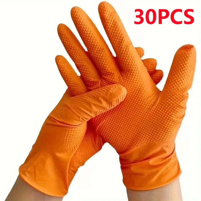 Heavy Duty Orange Nitrile Gloves 8Mil – Industrial Disposable Work Gloves with Diamond Grip for Mechanic Safety
