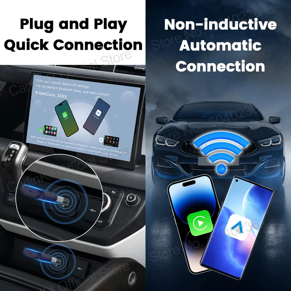 CarlinKit 5.0 Mini Ultra Wireless CarPlay & Android Auto Adapter – Plug & Play OEM Car Upgrade with WiFi & Bluetooth Auto Connection
