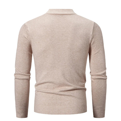 Autumn Men's Half High Neck Sweater - Basic Solid Color Slim Fit, Versatile Casual Knitwear with Elastic Round Neck Design