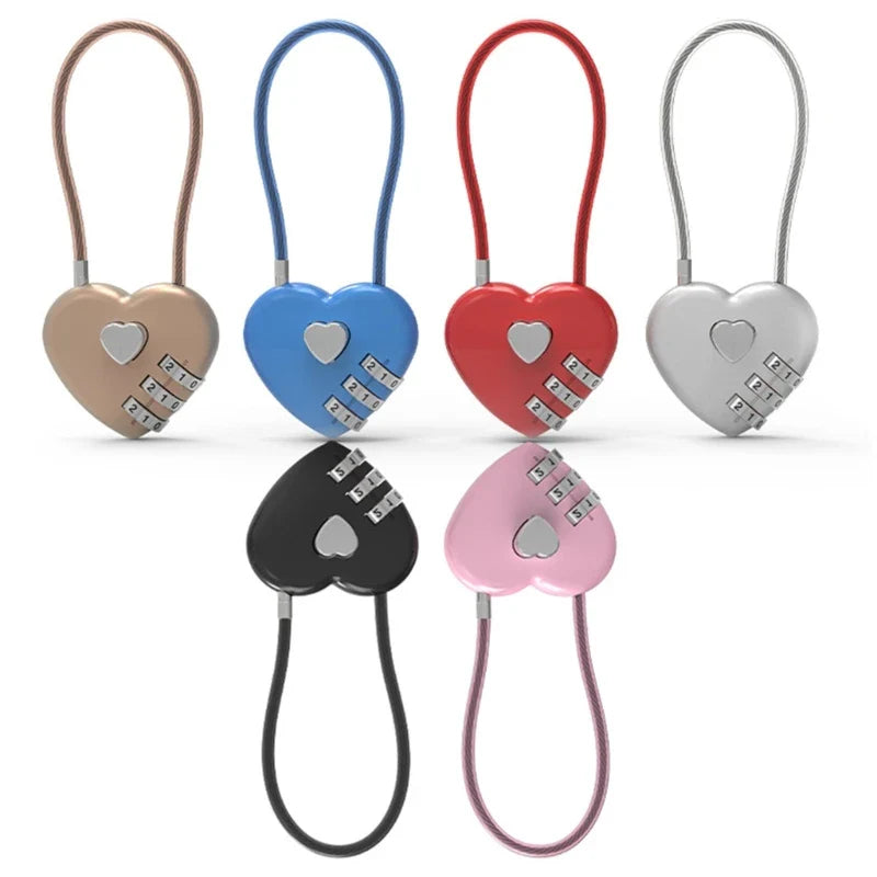 Zinc Alloy Mini Heart-Shaped Password Padlock – Wire Rope Travel Luggage and Package Lock (L9BE)