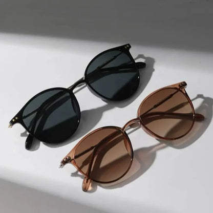 Vintage Charm: Set of 2 Pairs Small Round Sunglasses - Women's Cute Skinny Cat Eye & Men's Vintage Narrow Cateye Eyewear