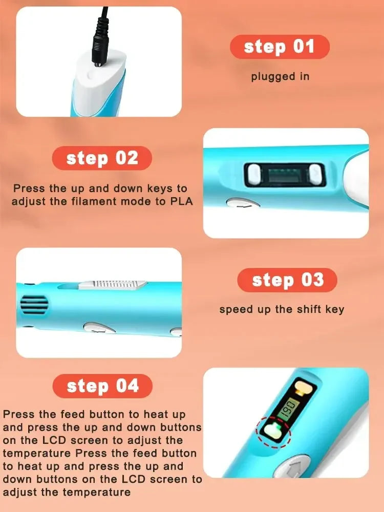 USB 3D Printing Pen – 9M PLA Children’s 3D Drawing & Graffiti Pen, Smart DIY Art Toy for Gifts