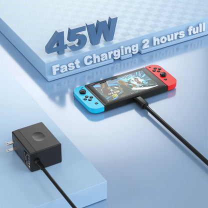45W AC Adapter Charger for Nintendo Switch – Fast Charging for Switch Lite, Dock & Pro Controller