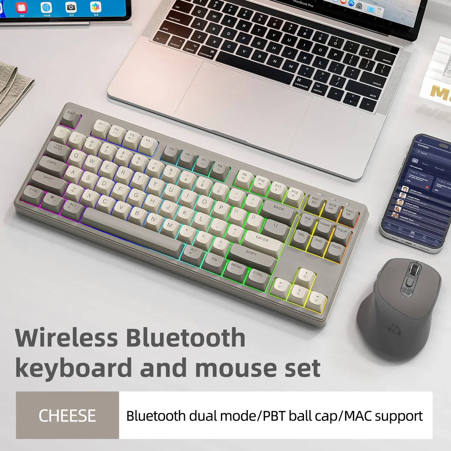 M87 Wireless 87-Key Dual Mode Bluetooth RGB Gaming Keyboard with PBT Keycaps and Rainbow Light