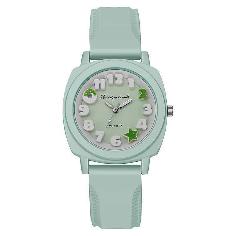 Fashion 3D Arabic Dial Women’s Quartz Watch – Candy Color Silicone Square Band