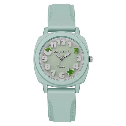 Fashion 3D Arabic Dial Women’s Quartz Watch – Candy Color Silicone Square Band