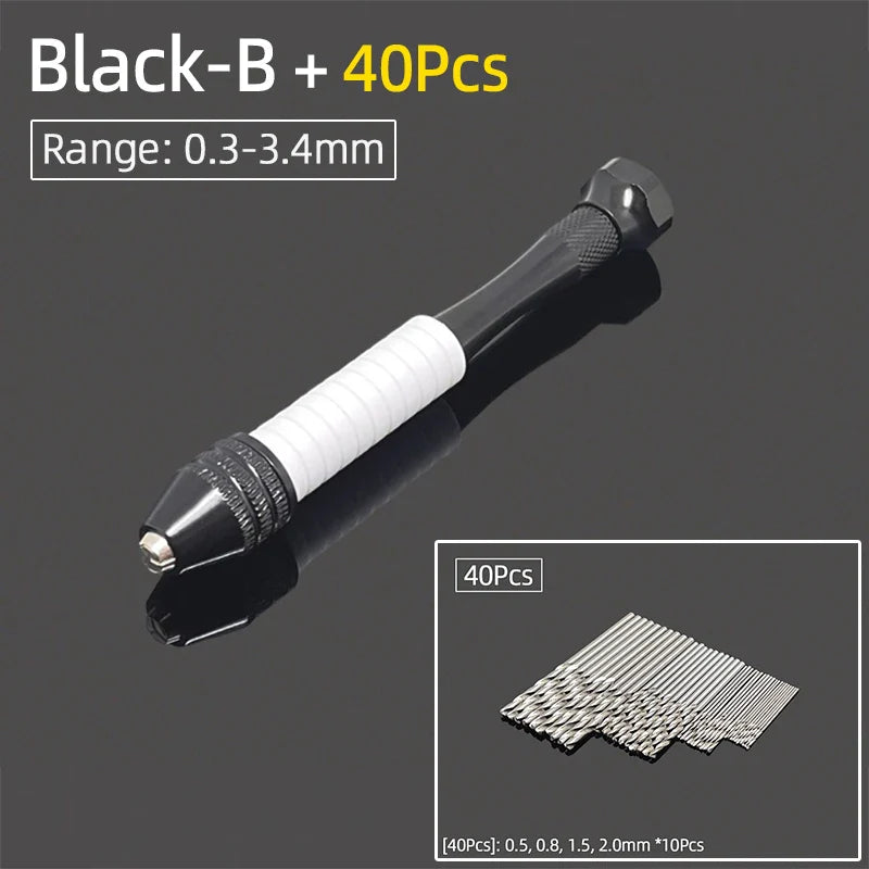 Mini Aluminum Hand Drill 0.3–3.4mm – Keyless Chuck Micro Rotary Tool with HSS Twist Drill Bit Set for Wood & DIY Crafts