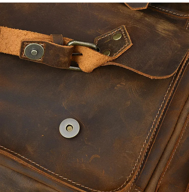 Vintage Crazy Horse Leather Backpack for Men — 17" Laptop Travel Rucksack Cowhide Hiking Bag M815