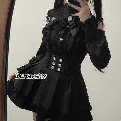 Jirai Kei Lolita Blouse Top — Y2K Sweet Japanese Style Long Shirt with Bow for Women, S-XL, 3 Colors