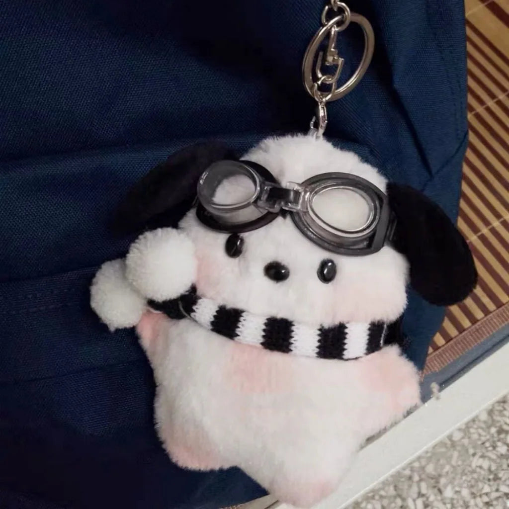 Kawaii Sanrio Pilot Pochacco Plushie Keychain, Instagram Style Bag Hanging Plush Doll, Schoolbag Puppy Pendant, Children’s Gift