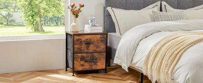 Nightstand Bedside Table – Coffee, Sofa & Tea Table with 2 Fabric Drawers for Bedroom Storage & Clothes Display