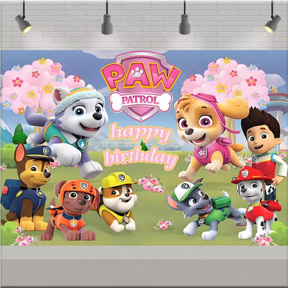 PAW Patrol Anime Birthday Party Backdrop – Puppy Dog Photography Background Cloth for Kids Birthday & Baby Shower Decorations Boy Gift