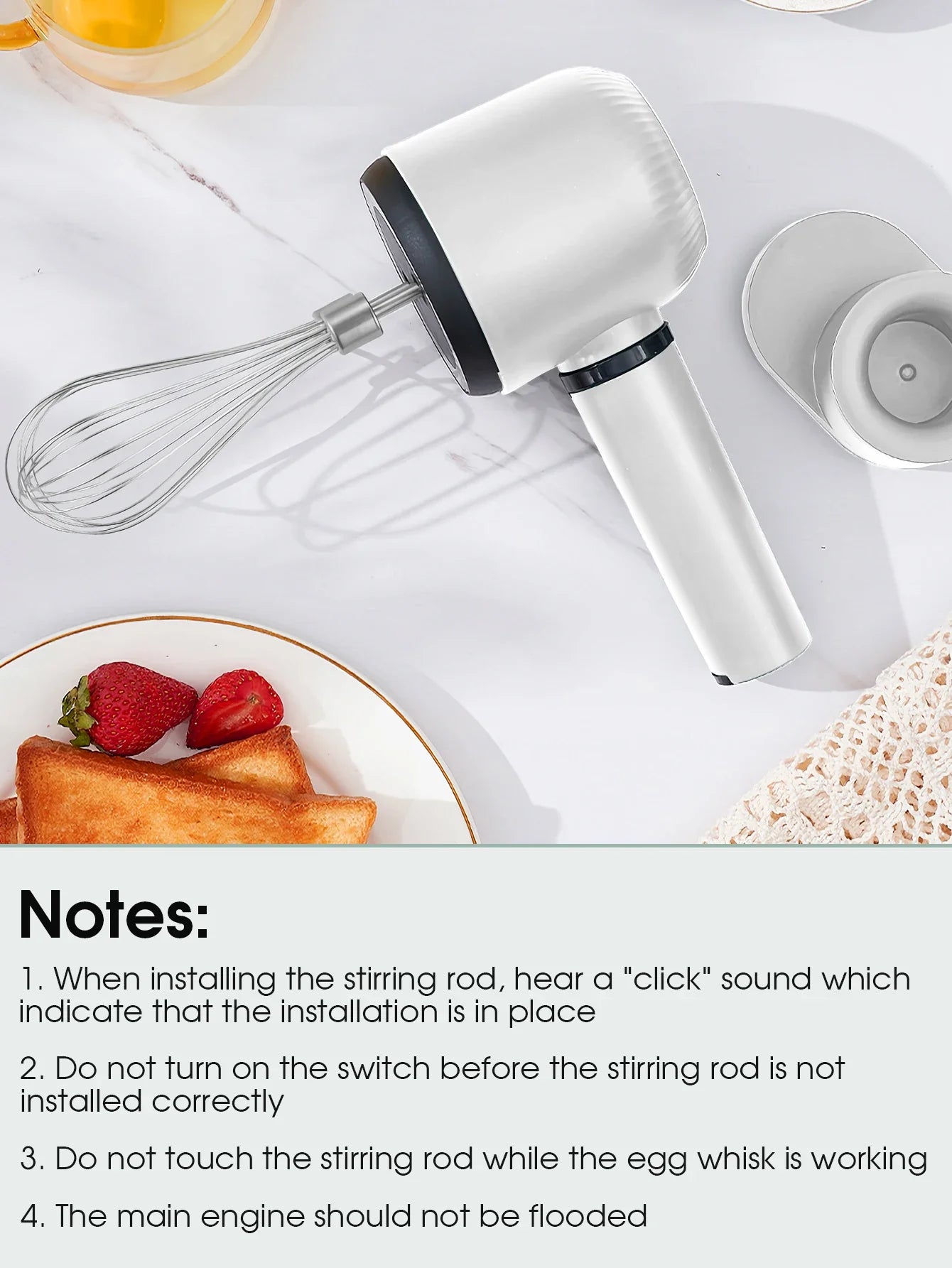 USB Rechargeable Electric Hand Blender — Wireless Portable 3-Speed Hand Whisk with 2 Attachments for Baking, Milk & Cream