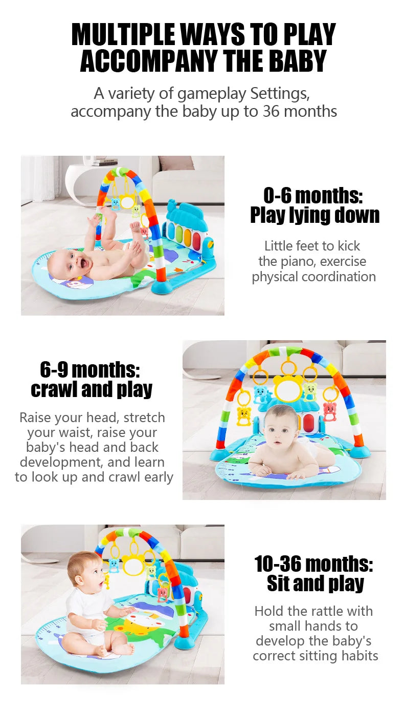 Baby Fitness Stand Music Play Gym – Newborn Piano Crawling Blanket & Pedal Activity Toy for Early Education (0-36 Months)
