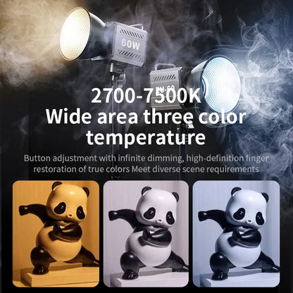 60W COB Video Light - CRI≥90, TLCI≥97, Dual Color Temperature 2700K-6500K, Portable Mini Bowens Live Lighting