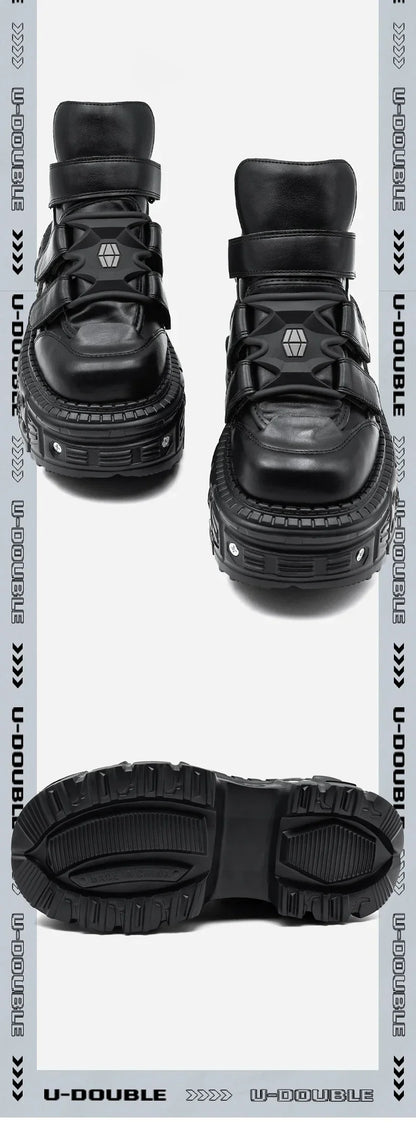 2025 Women’s Punk Gothic Ankle Boots – Lace-Up Platform Shoes with 9CM Heel & Metal Decor