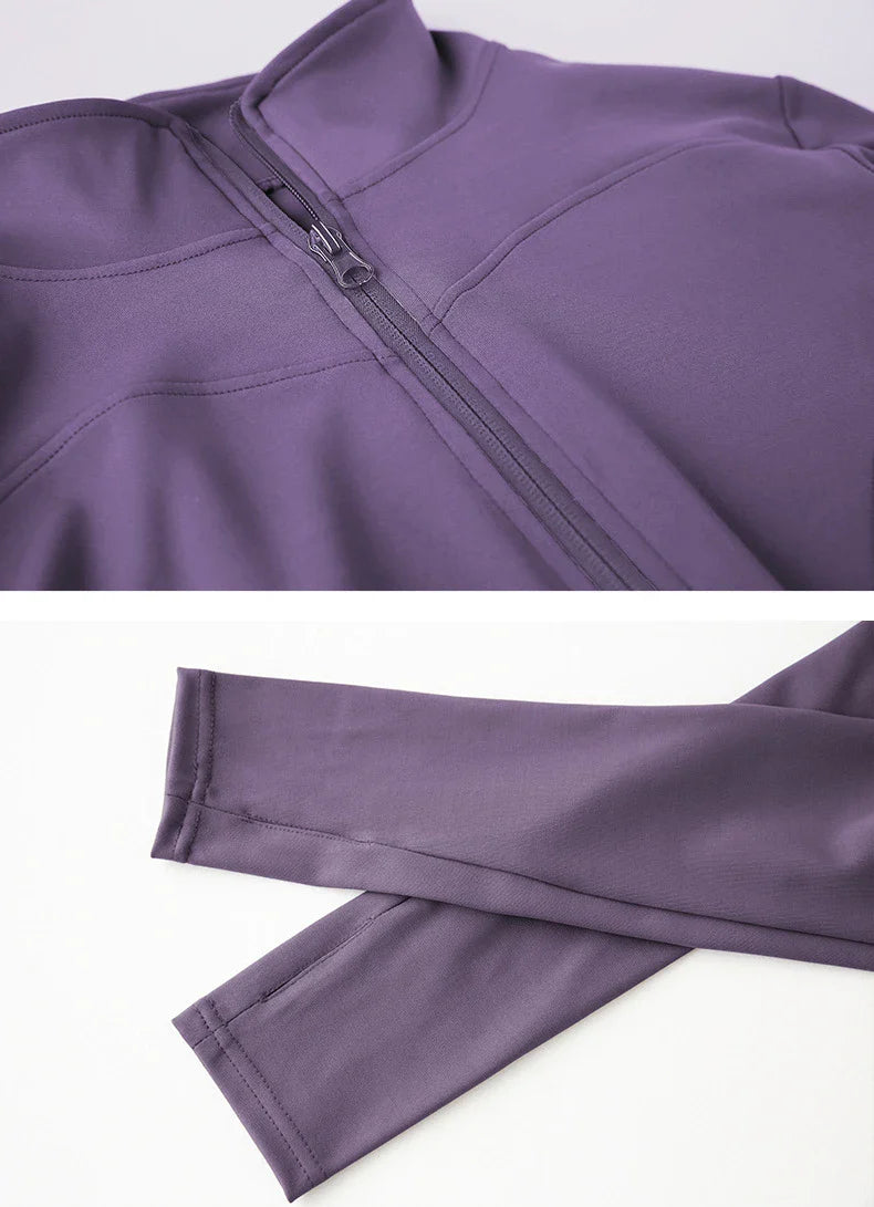 Winter Workout Essential: Women's Long Sleeve Zip Sports Jacket - Fitness Yoga Shirt, Warm Gym Top for Activewear, Running, and Cycling