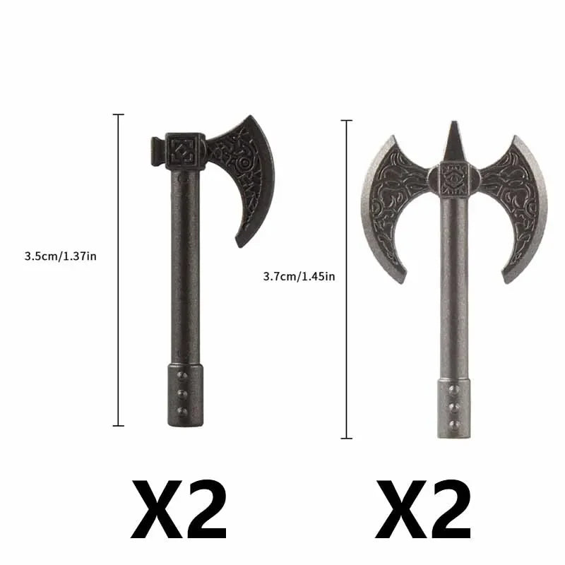 Medieval Figure Weapons Building Blocks Kit – King Sword, Lion Shield, Trident & Double-Edged Axe Battle Toy