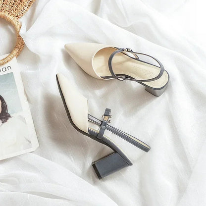 Women’s Summer Pointed Toe Chunky High Heel Pumps — Elegant Solid Ladies Sandals 2024