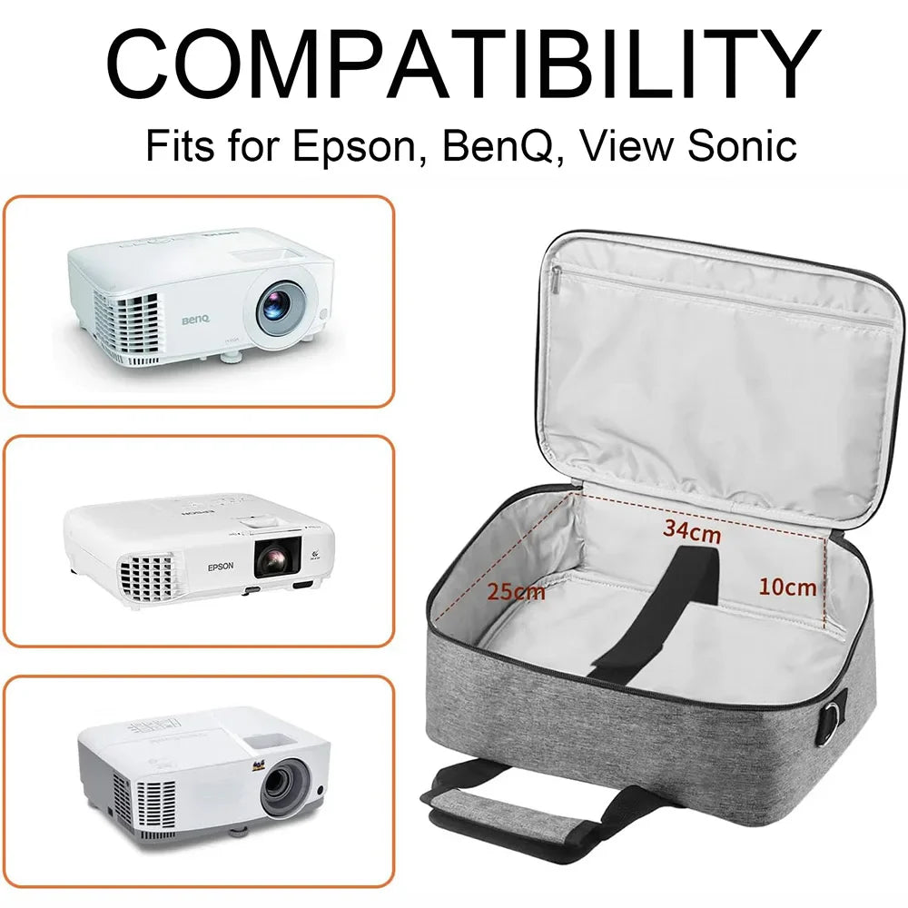 Portable Projector Travel Case – Storage Bag with Accessories Pockets for Doksmeria, Epson, BenQ & ViewSonic