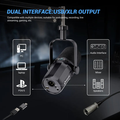 FDUCE SL40+ USB/XLR Dynamic Microphone Kit with Headset Output, Sound Insulation & Arm Stand for PC, PS5/PS4, and Mixers