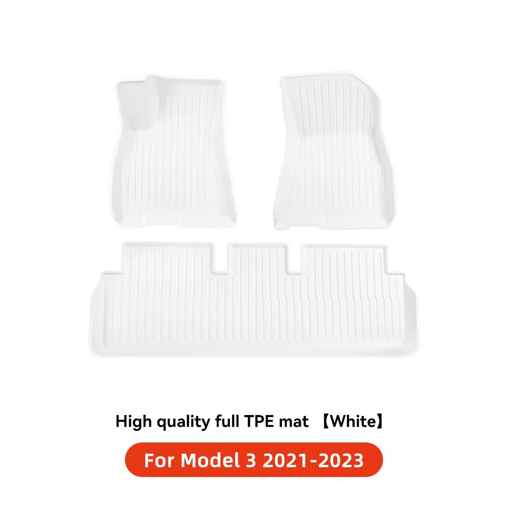 YZ TPE White Foot Pad — Fully-Surrounded Floor Liner for Tesla Model 3 & Model Y (2021–2025) | Waterproof, Non-Slip
