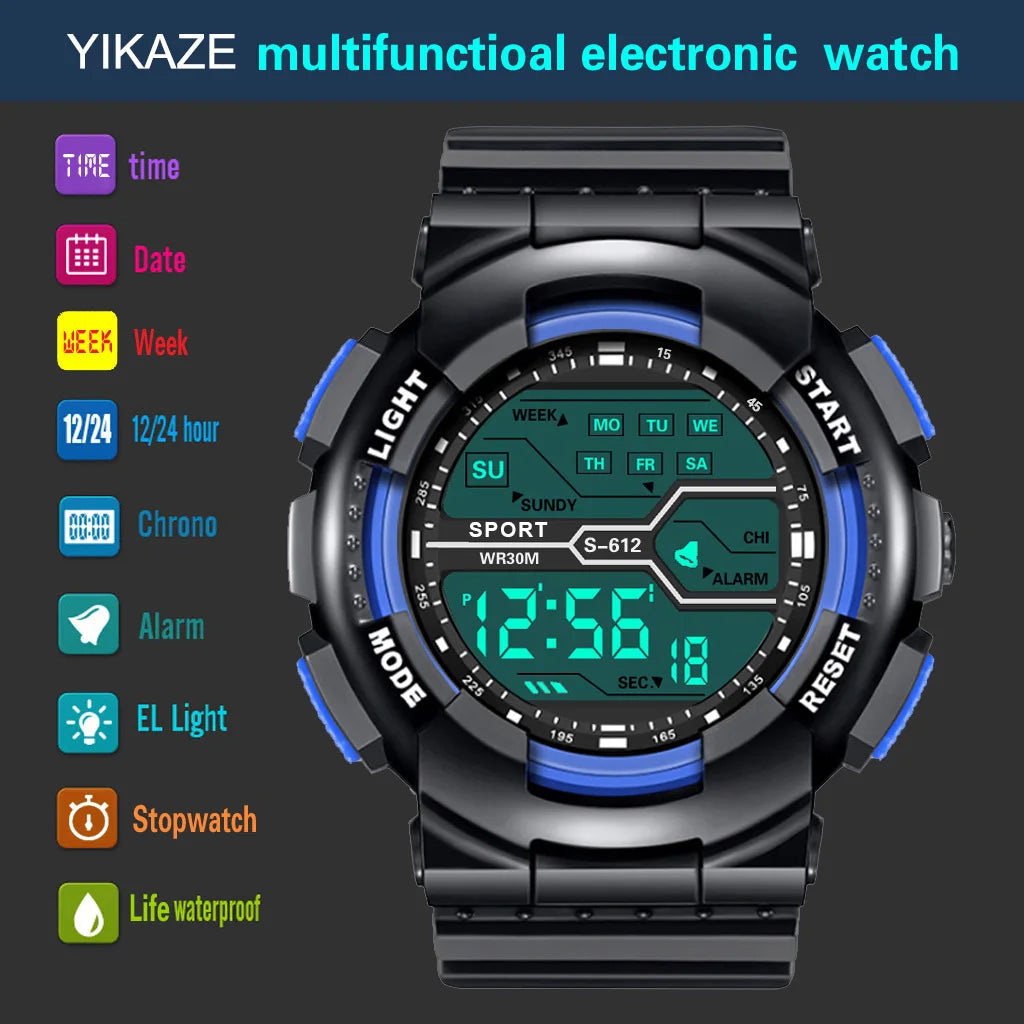 Men's Outdoor Sports Watch – Waterproof LED Military Digital Wristwatch with Luminous Large Screen