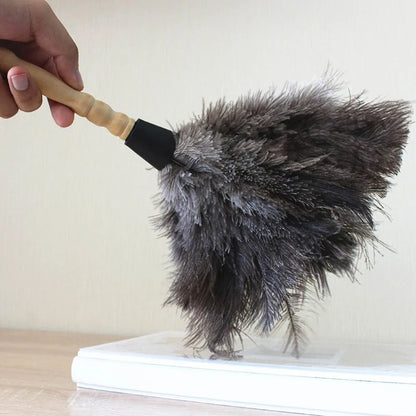 Ostrich Feather Dusting Brush – Wooden Handle Anti-Static Household & Car Cleaning Duster Tool