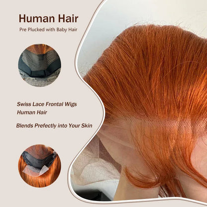 Ginger Orange 13x6 Lace Front Wig – 200% Density Body Wave Human Hair, Pre-Plucked Colored Wig for Women