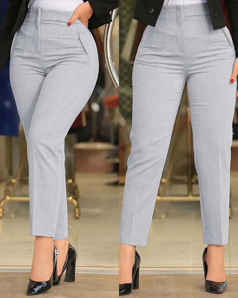 Elegant High Waist Cropped Work Pants for Women – Slim Fit Black Office Trousers for Daily & Formal Wear