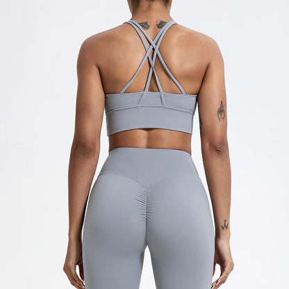 Push-Up Sports Bra for Women – Cross Back Yoga Crop Top, Shockproof Gym Fitness Bra for Running & Workout