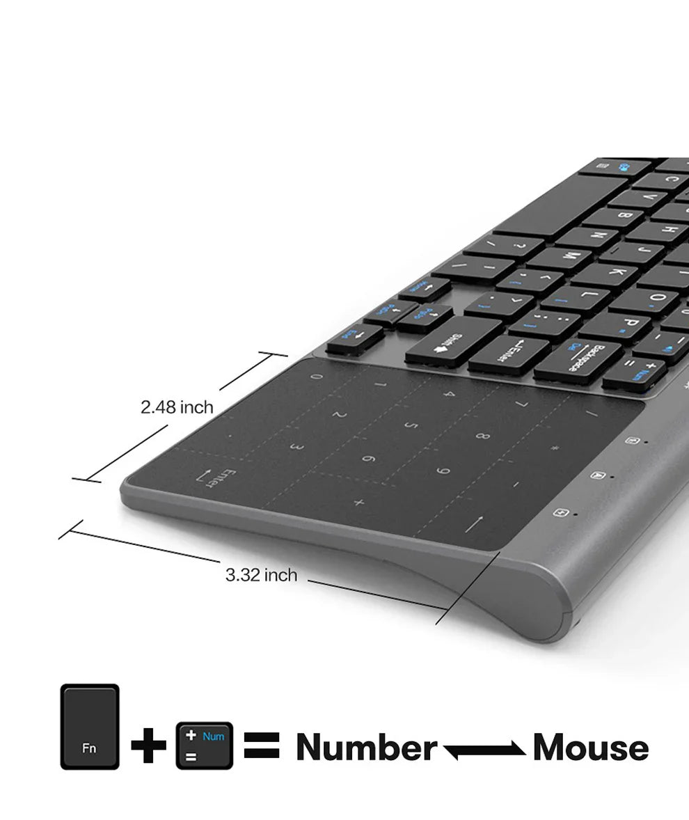 Slim 2.4G Wireless Keyboard with Touchpad — USB Numeric Keypad for Android, Windows, Desktop, Laptop & TV Box