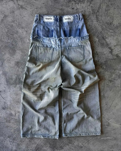Y2K Street Hip Hop Jeans — Men’s Letter-Print Goth Harajuku Ripped Wide-Leg Double-Waist Pants